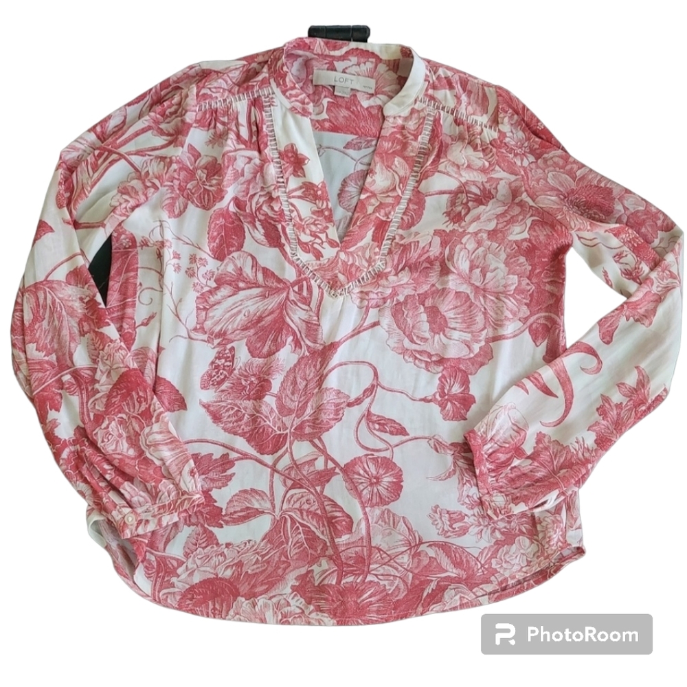 Ann Taylor Loft Petite Floral Blouse White Red Size Xxsp